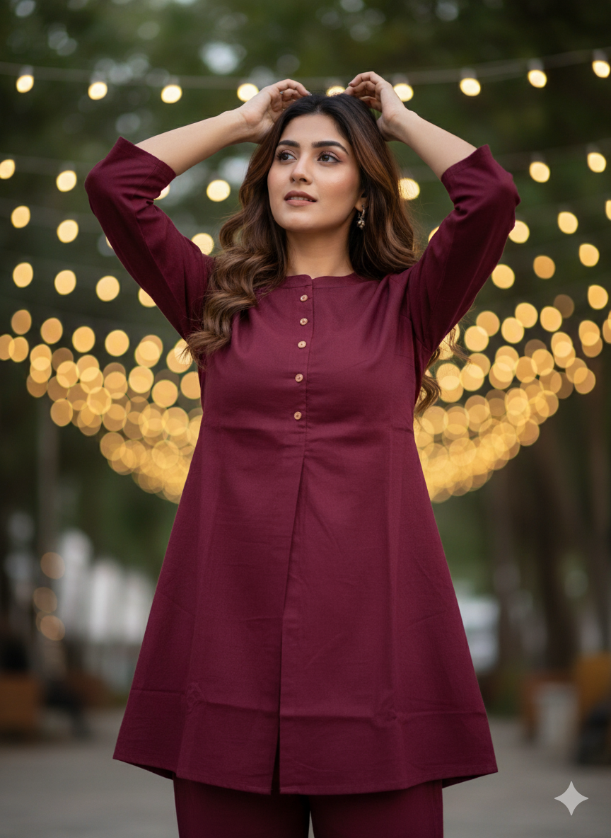 Maroon Solid Co-Ord Set – Elegant Minimal Wear