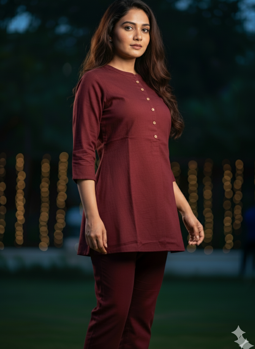 Maroon Solid Co-Ord Set – Elegant Minimal Wear
