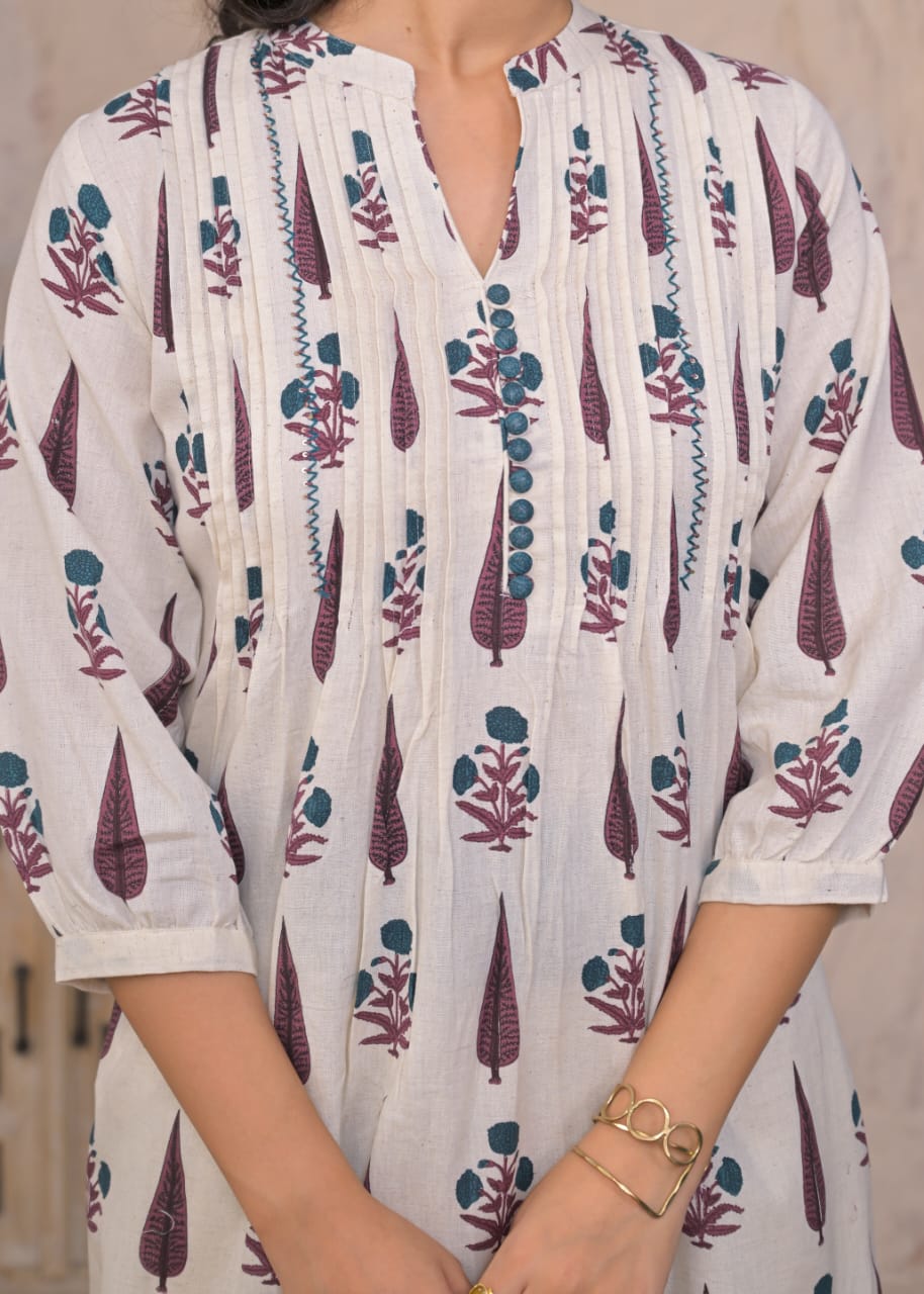 Ivory Garden Handblock Printed Kurti Set – Timeless & Breezy