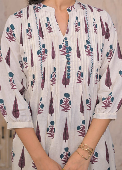 Ivory Garden Handblock Printed Kurti Set – Timeless & Breezy