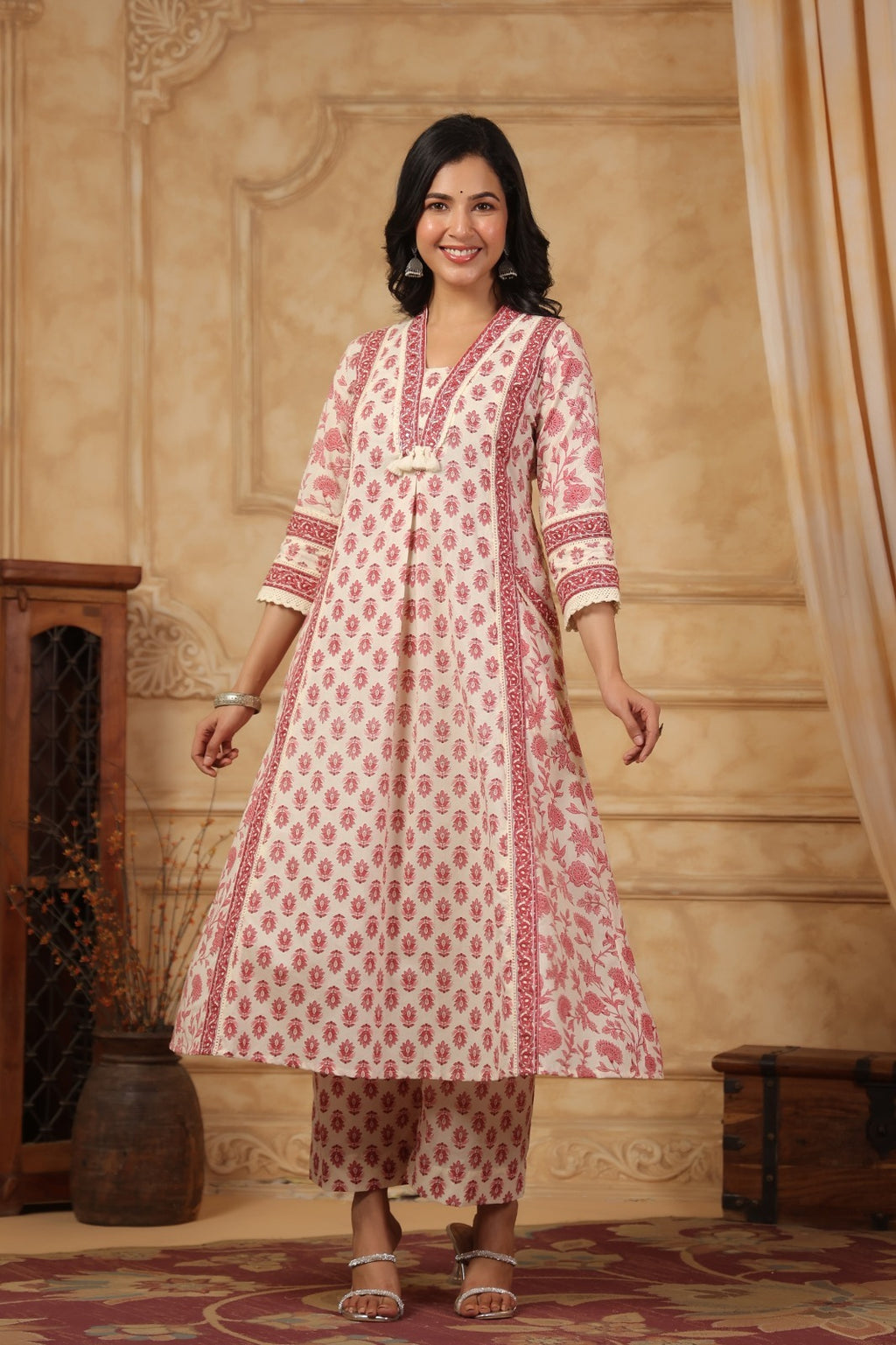 Blush Pink Floral Print Anarkali Suit