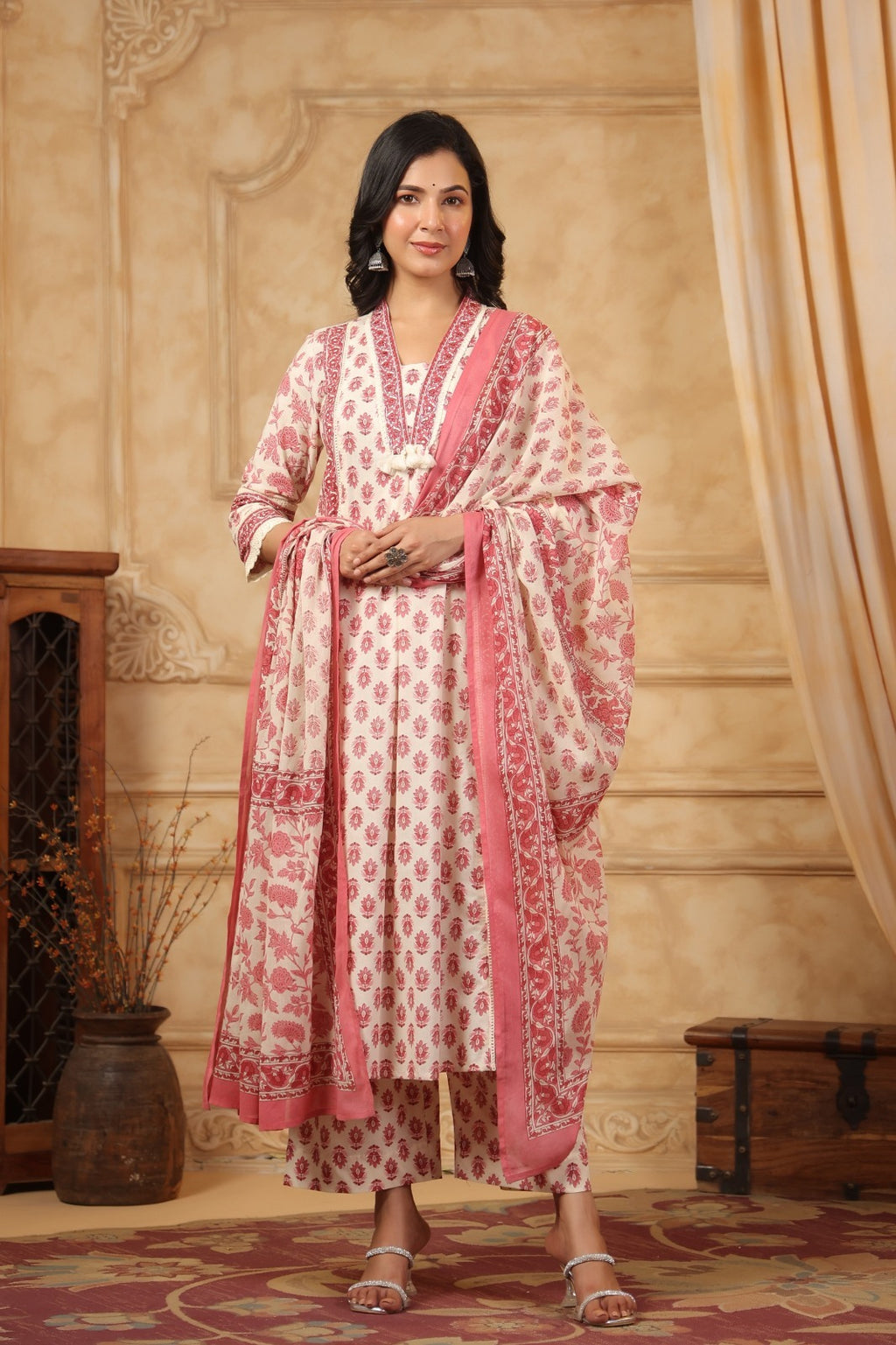 Blush Pink Floral Print Anarkali Suit