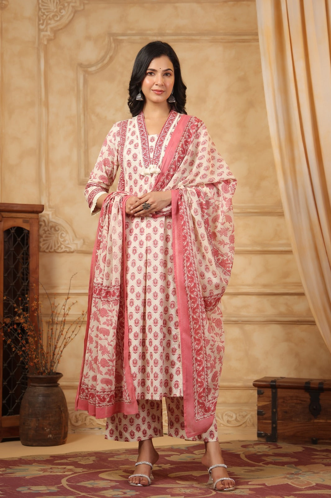 Blush Pink Floral Print Anarkali Suit