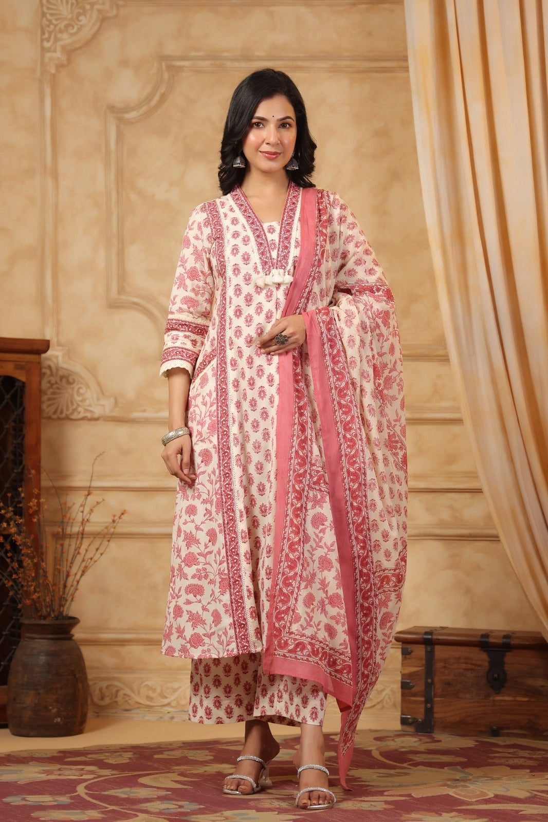 Blush Pink Floral Print Anarkali Suit