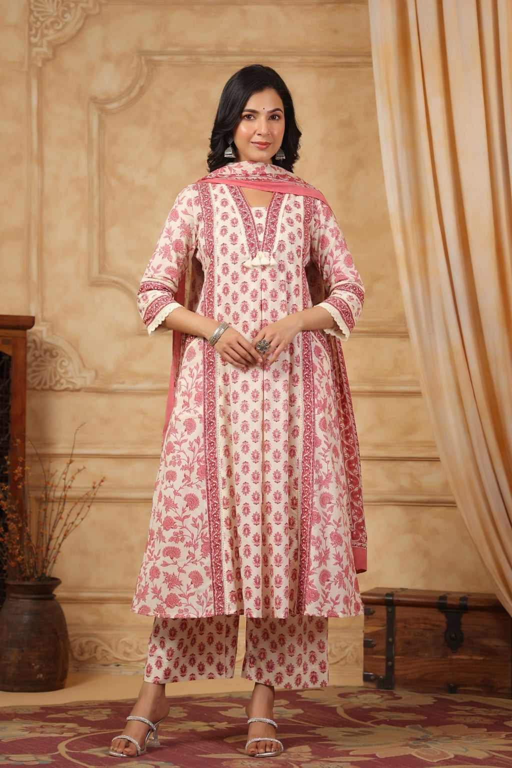 Blush Pink Floral Print Anarkali Suit