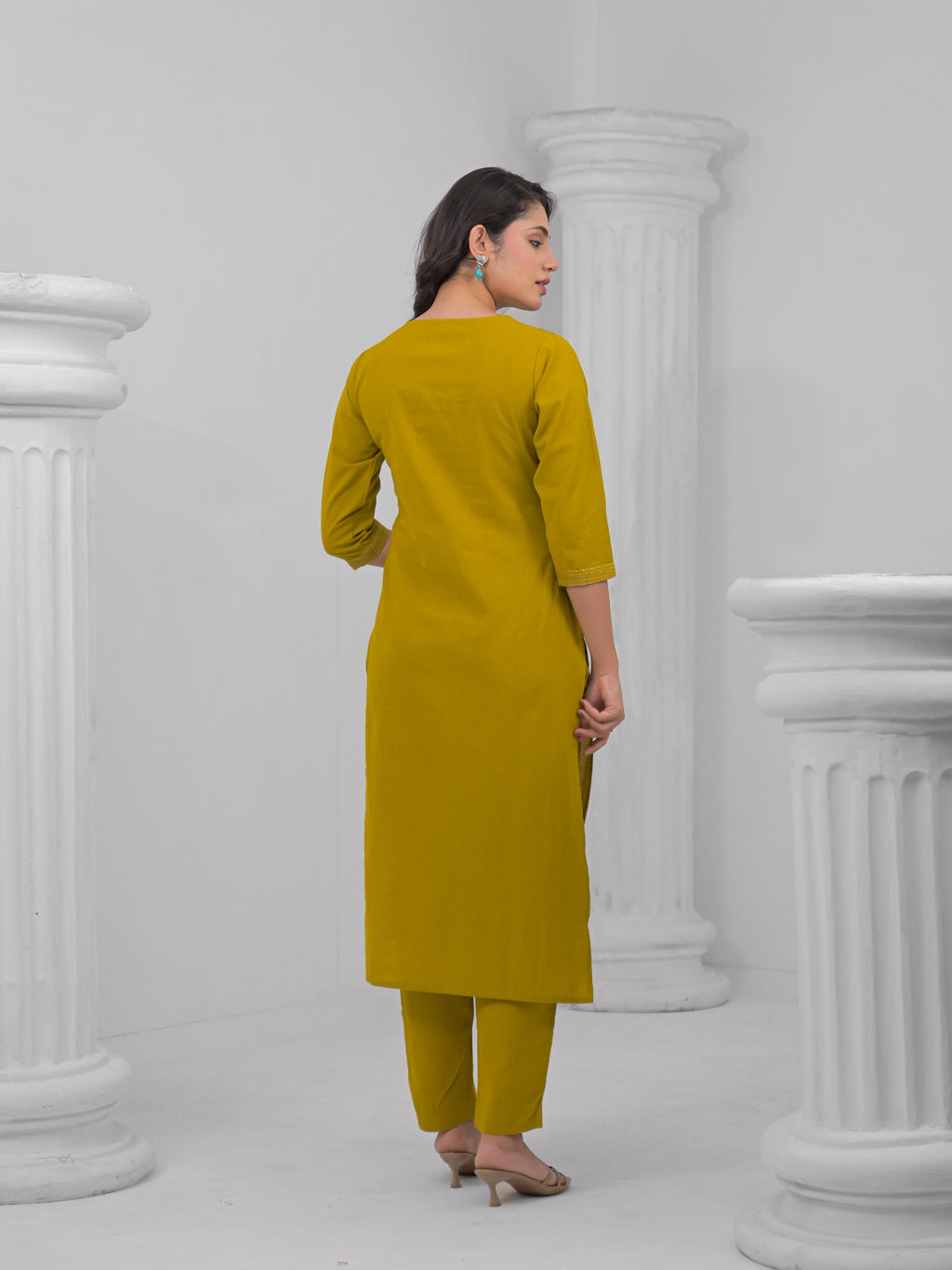 Mustard Yellow Embroidered Kurti Set
