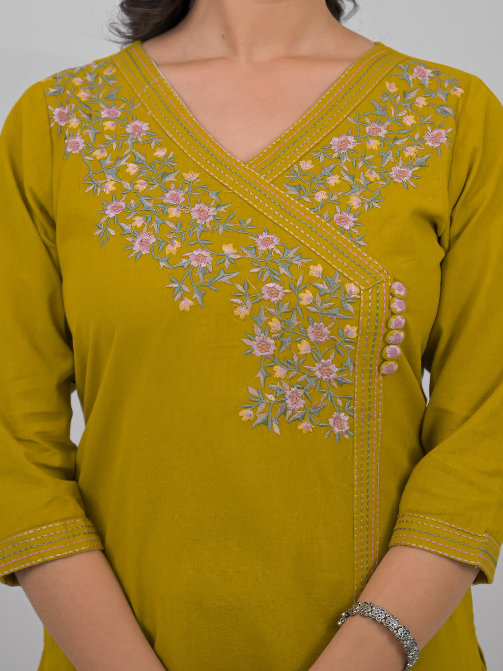 Mustard Yellow Embroidered Kurti Set