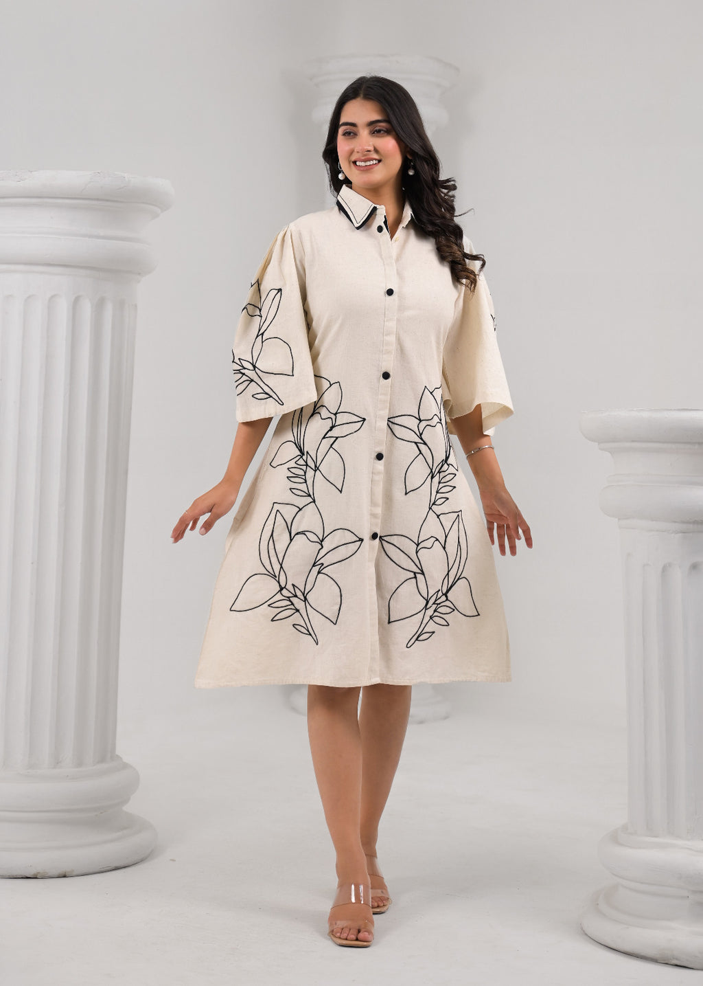 Ivory Bloom A-Line Shirt Dress