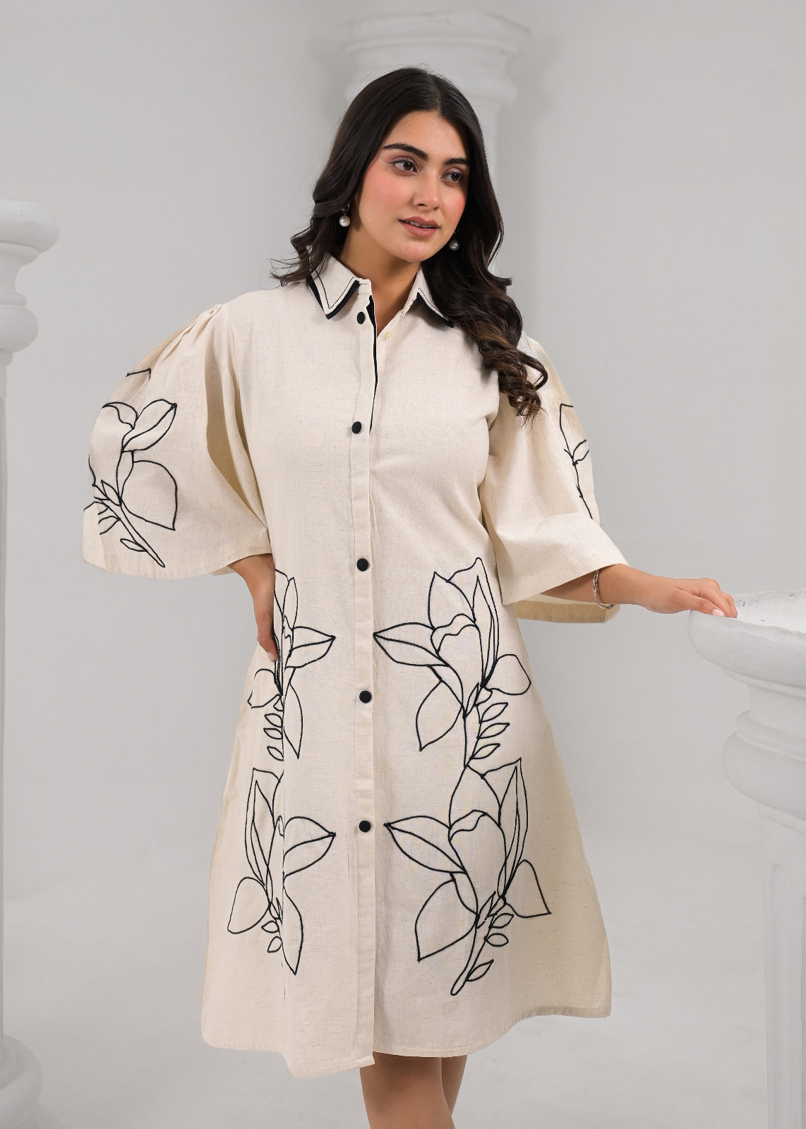 Ivory Bloom A-Line Shirt Dress