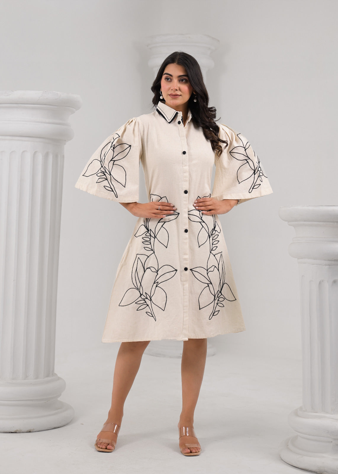 Ivory Bloom A-Line Shirt Dress