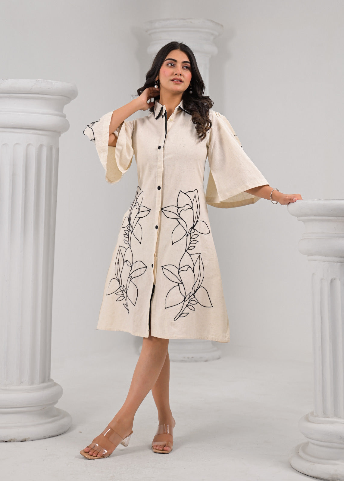 Ivory Bloom A-Line Shirt Dress