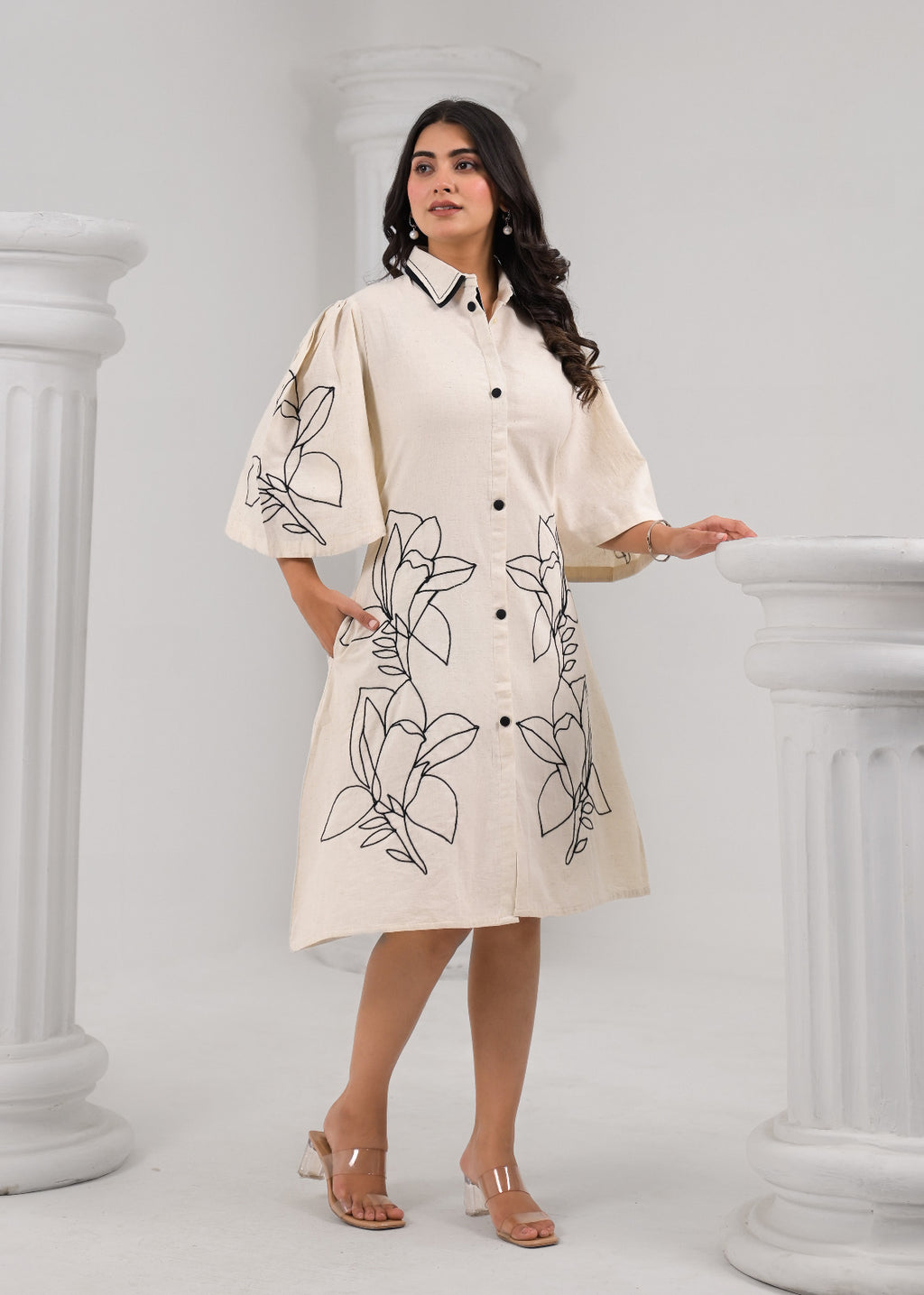 Ivory Bloom A-Line Shirt Dress