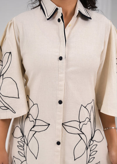 Ivory Bloom A-Line Shirt Dress