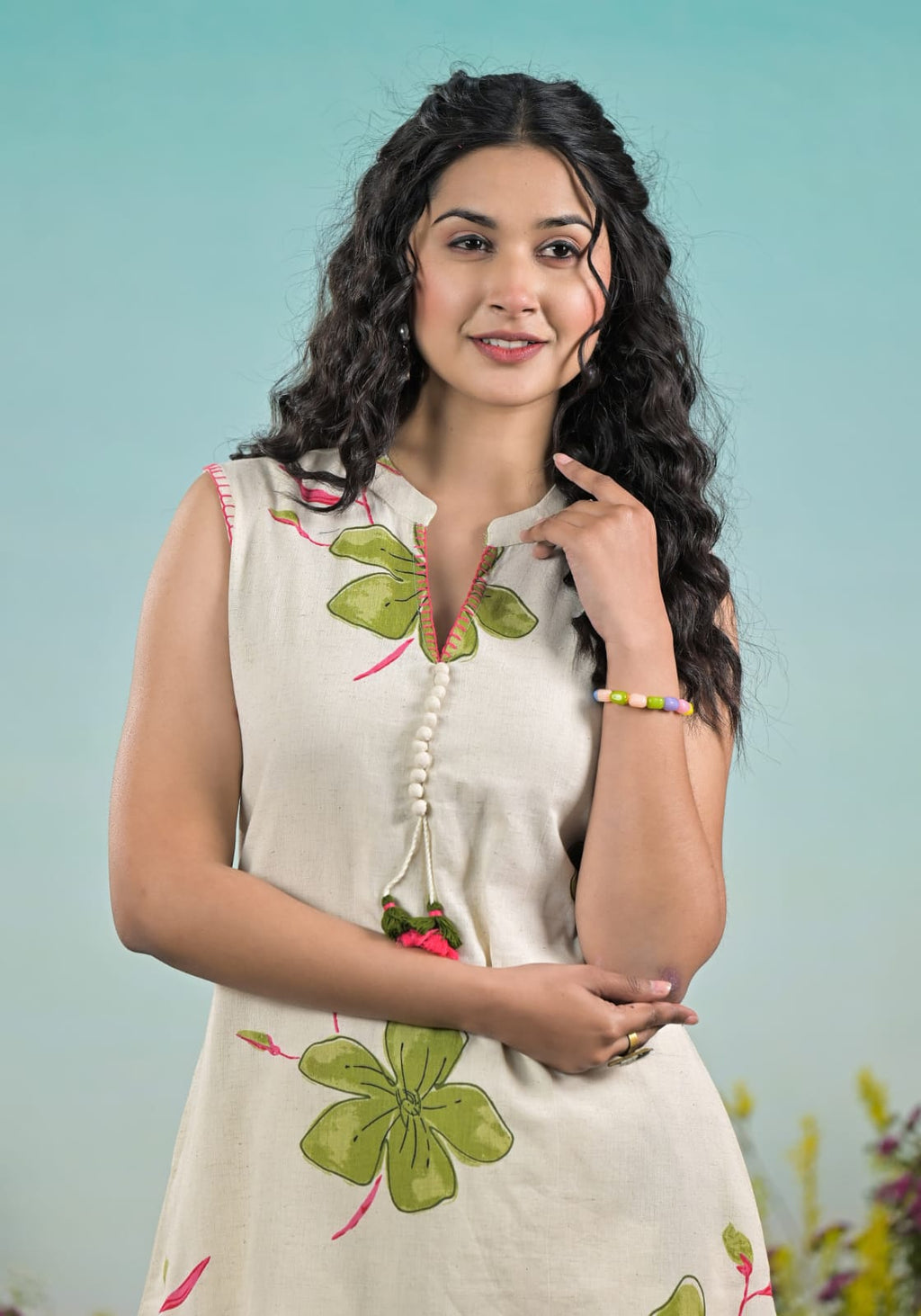 Ivory Floral Handblock Co-ord Set