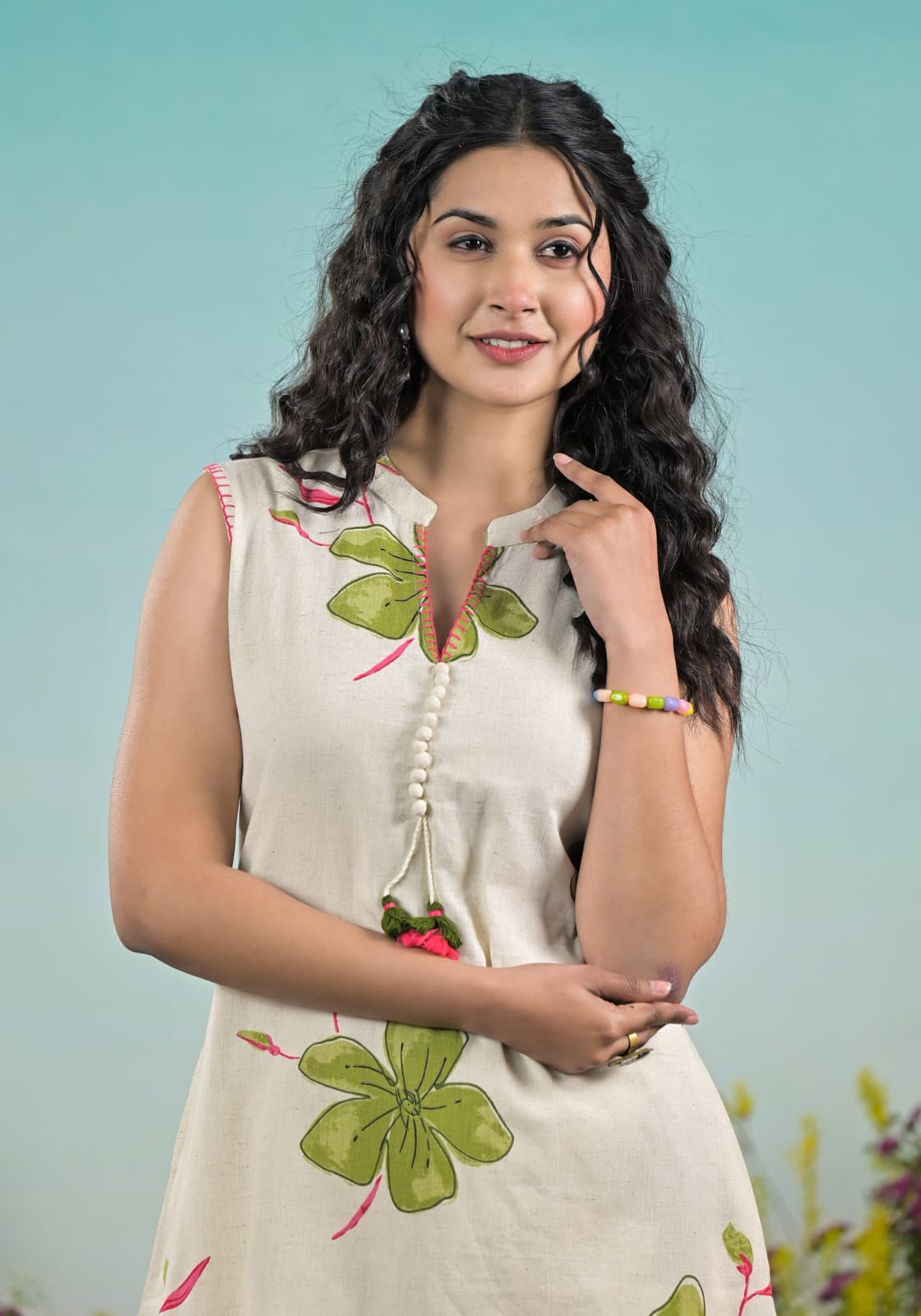 Ivory Floral Handblock Co-ord Set