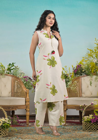 Ivory Floral Handblock Co-ord Set