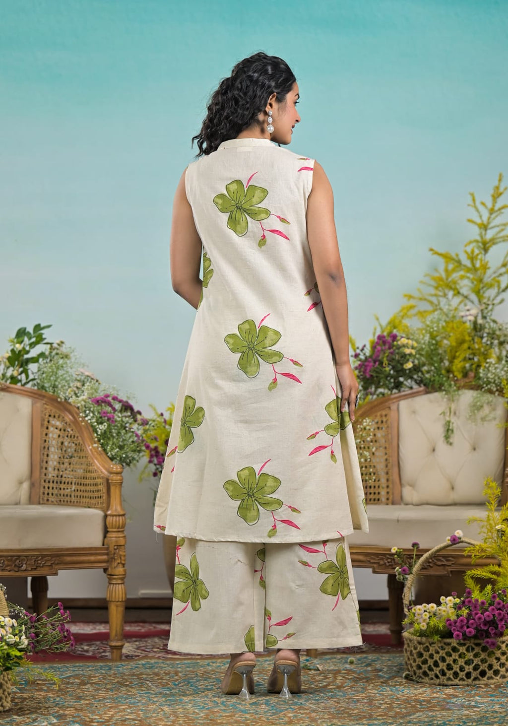 Ivory Floral Handblock Co-ord Set