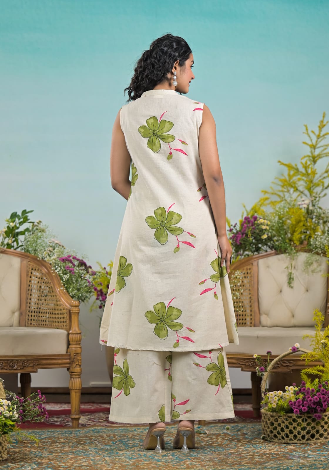 Ivory Floral Handblock Co-ord Set