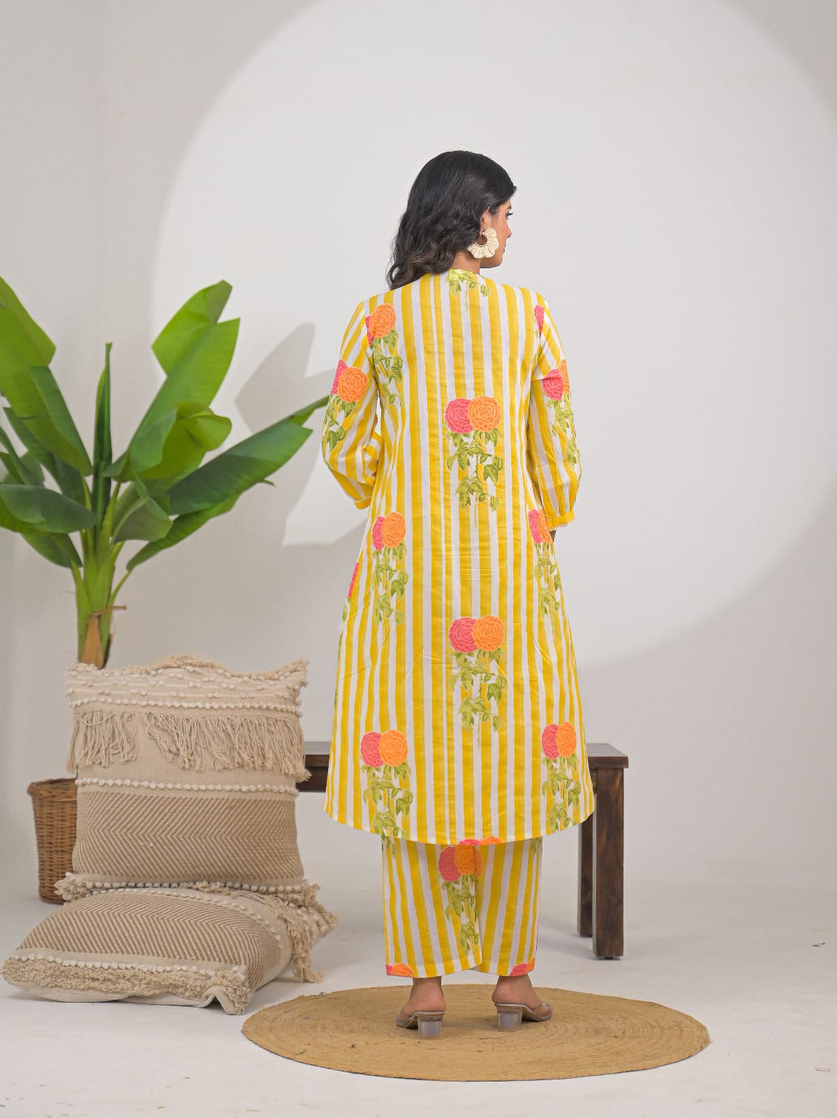 Sunshine Yellow Floral Striped Co-ord Set