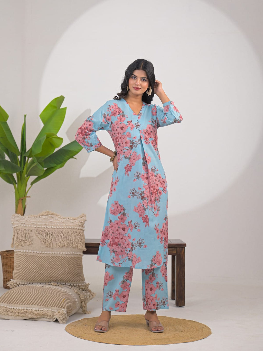 Sky Blue Floral Print Co-ord Set