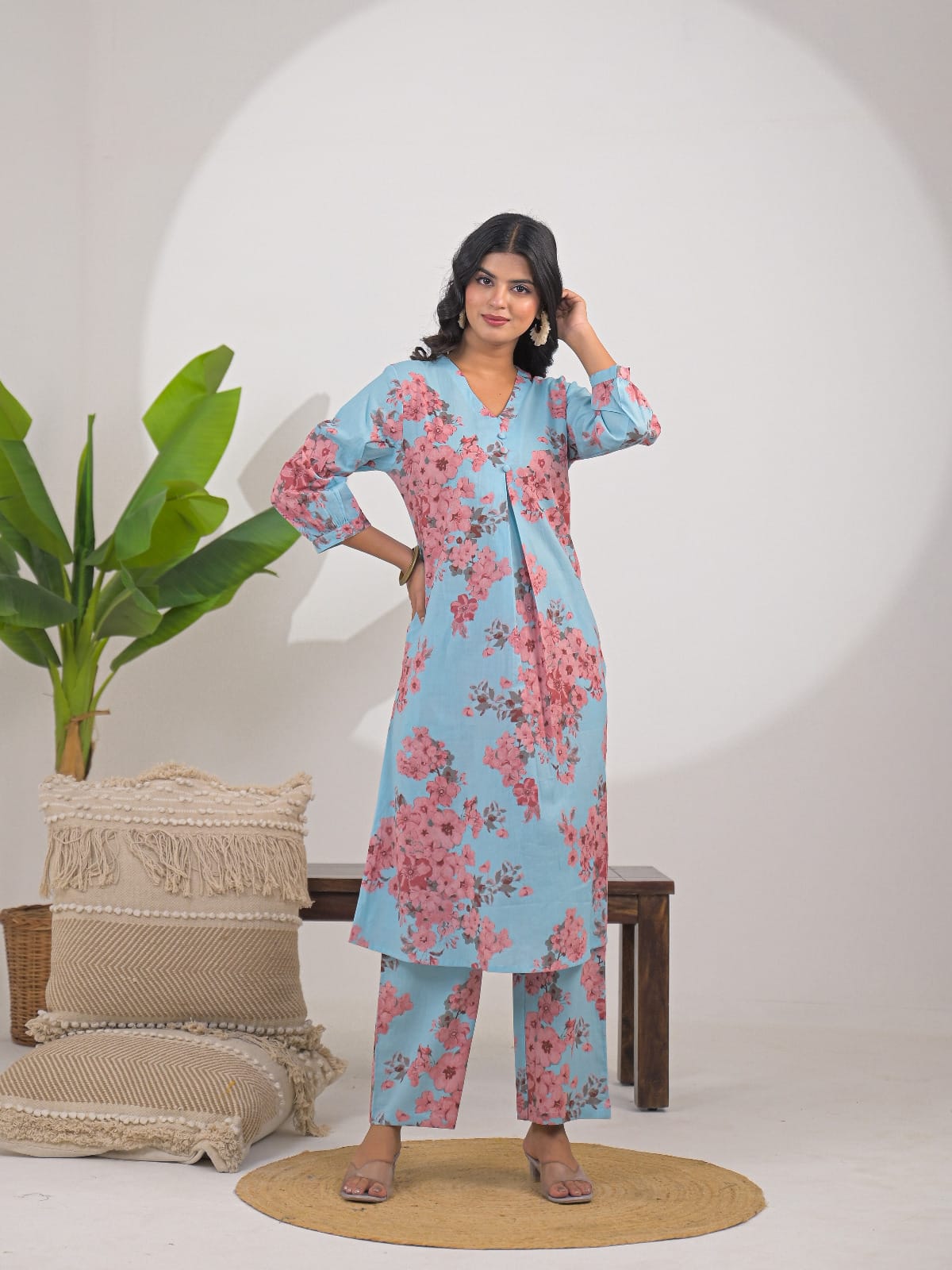 Sky Blue Floral Print Co-ord Set