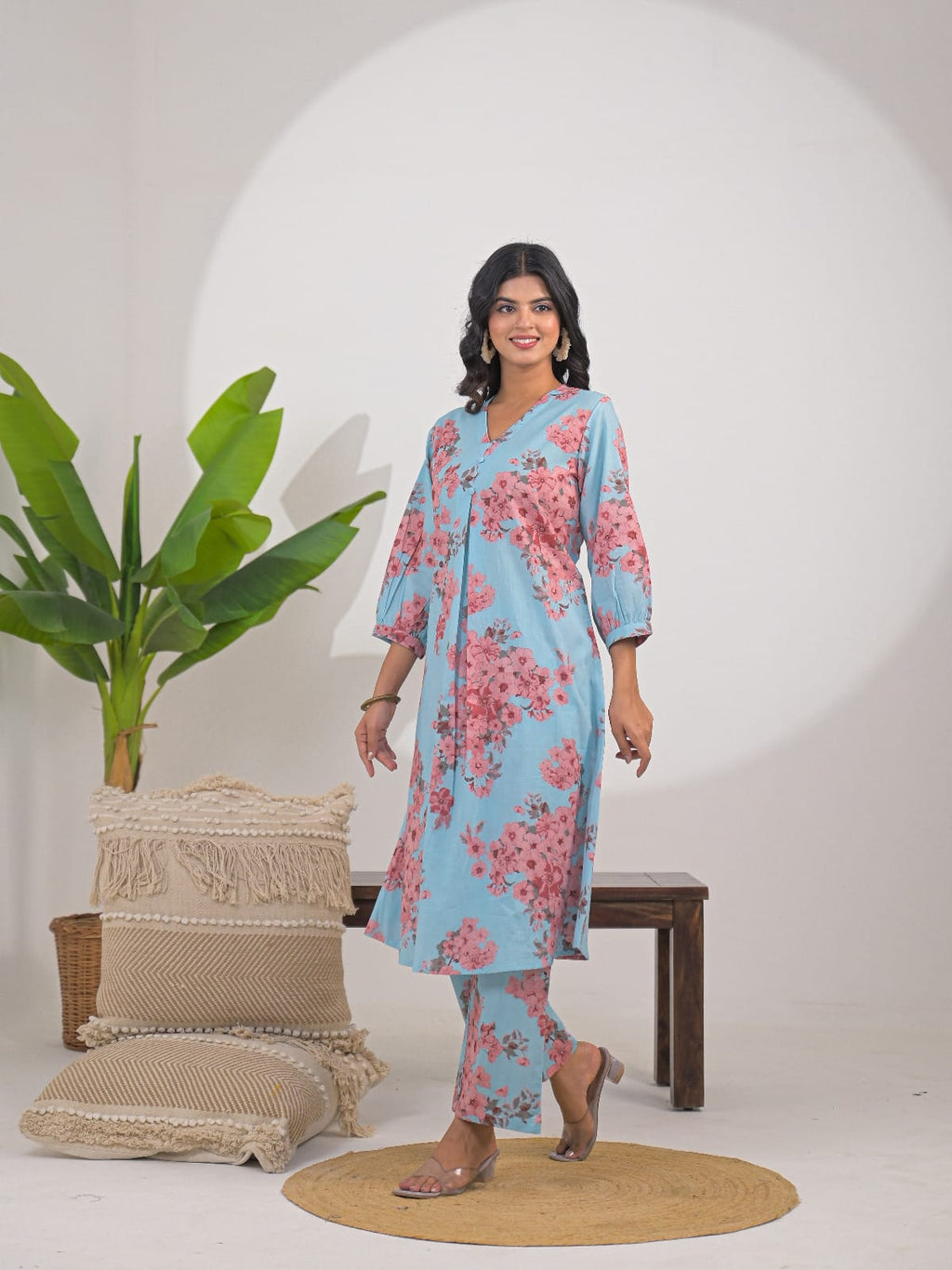 Sky Blue Floral Print Co-ord Set