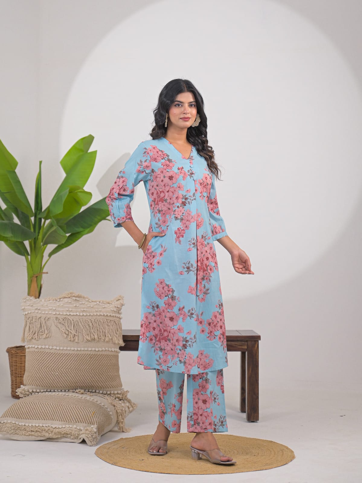 Sky Blue Floral Print Co-ord Set