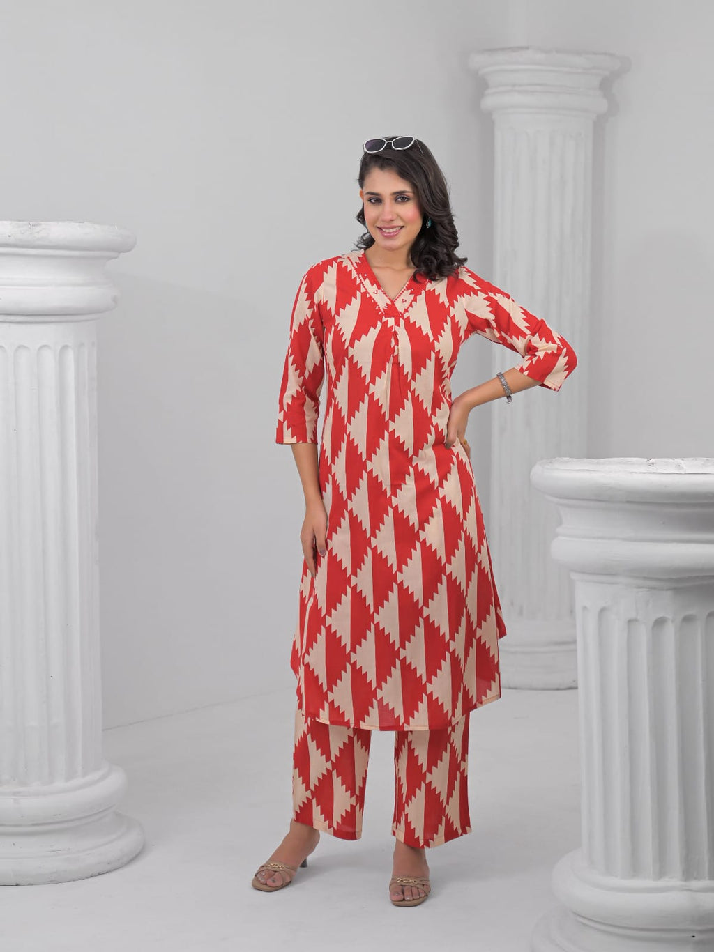 Rust & Beige Geometric Print Co-ord Set