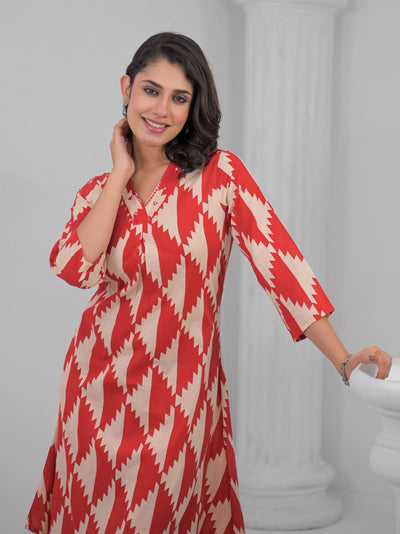 Rust & Beige Geometric Print Co-ord Set
