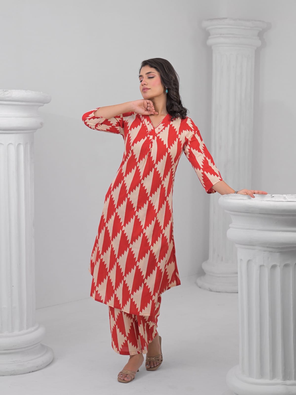 Rust & Beige Geometric Print Co-ord Set