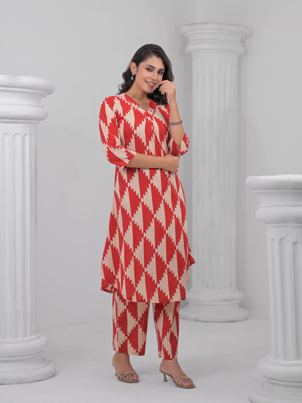 Rust & Beige Geometric Print Co-ord Set