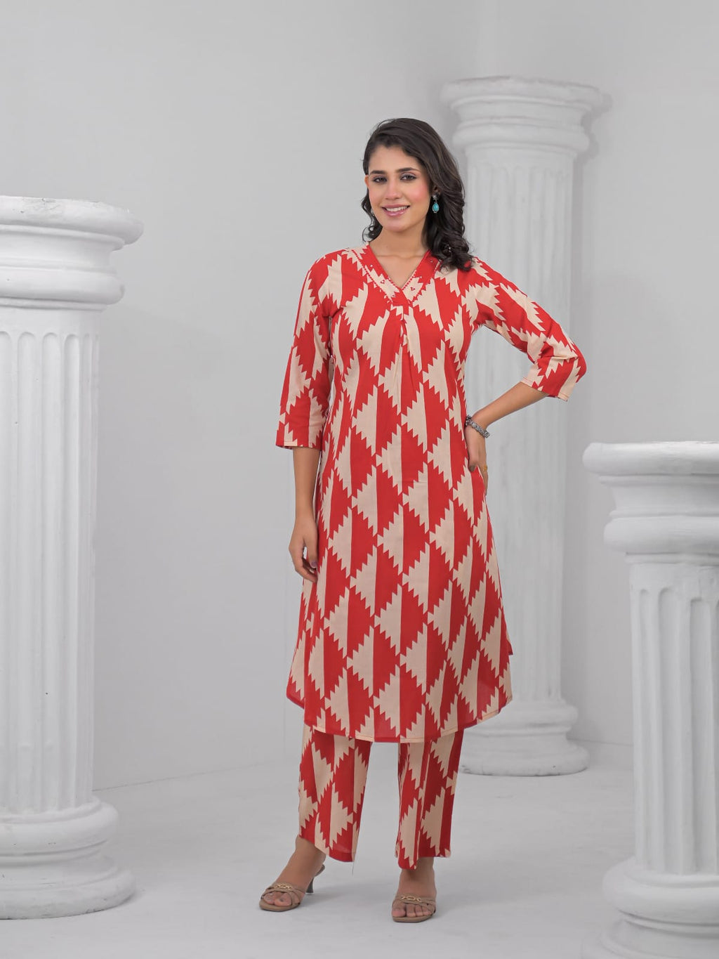 Rust & Beige Geometric Print Co-ord Set