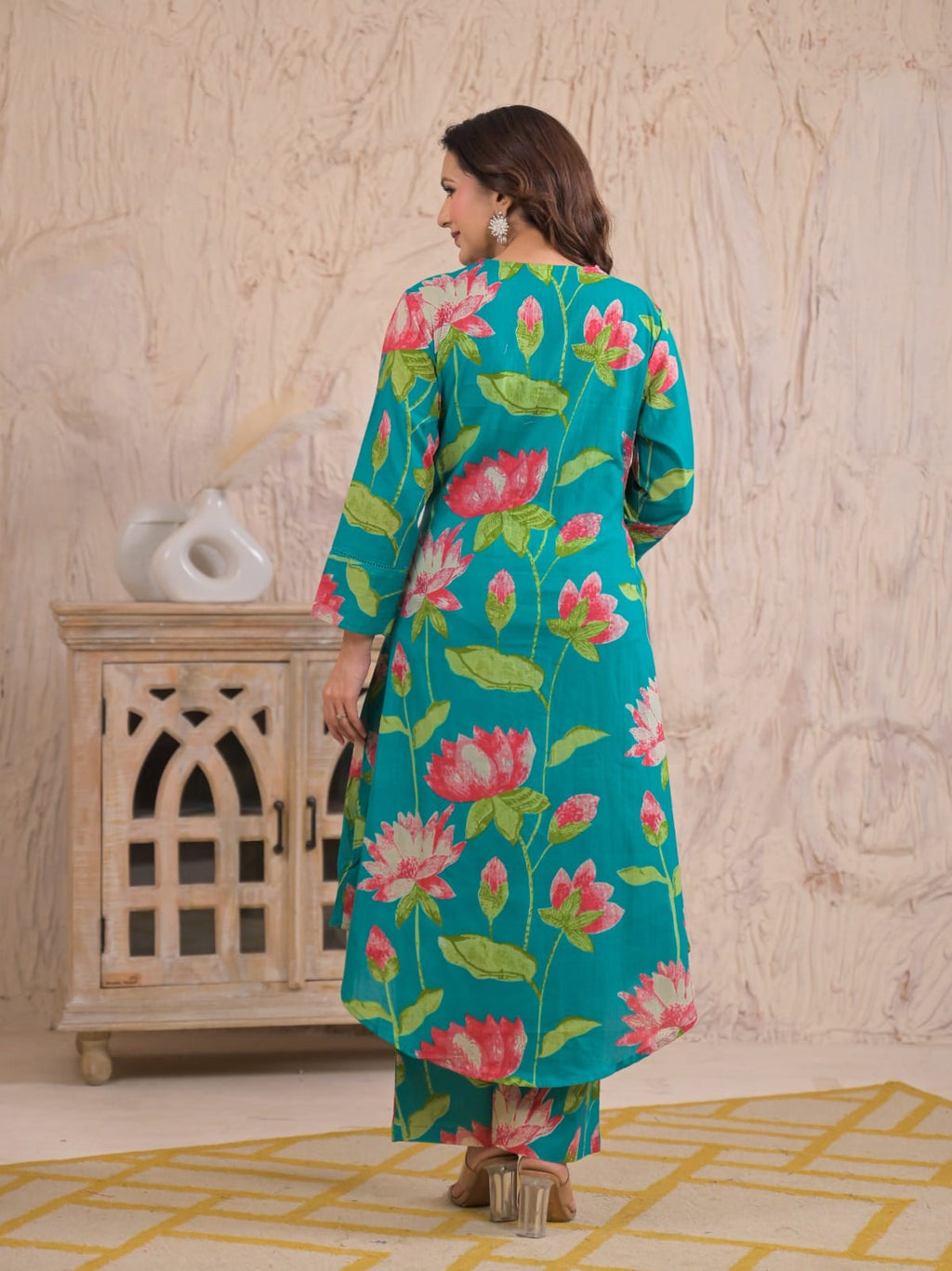 Teal Lotus Print Cotton Co-ord Set