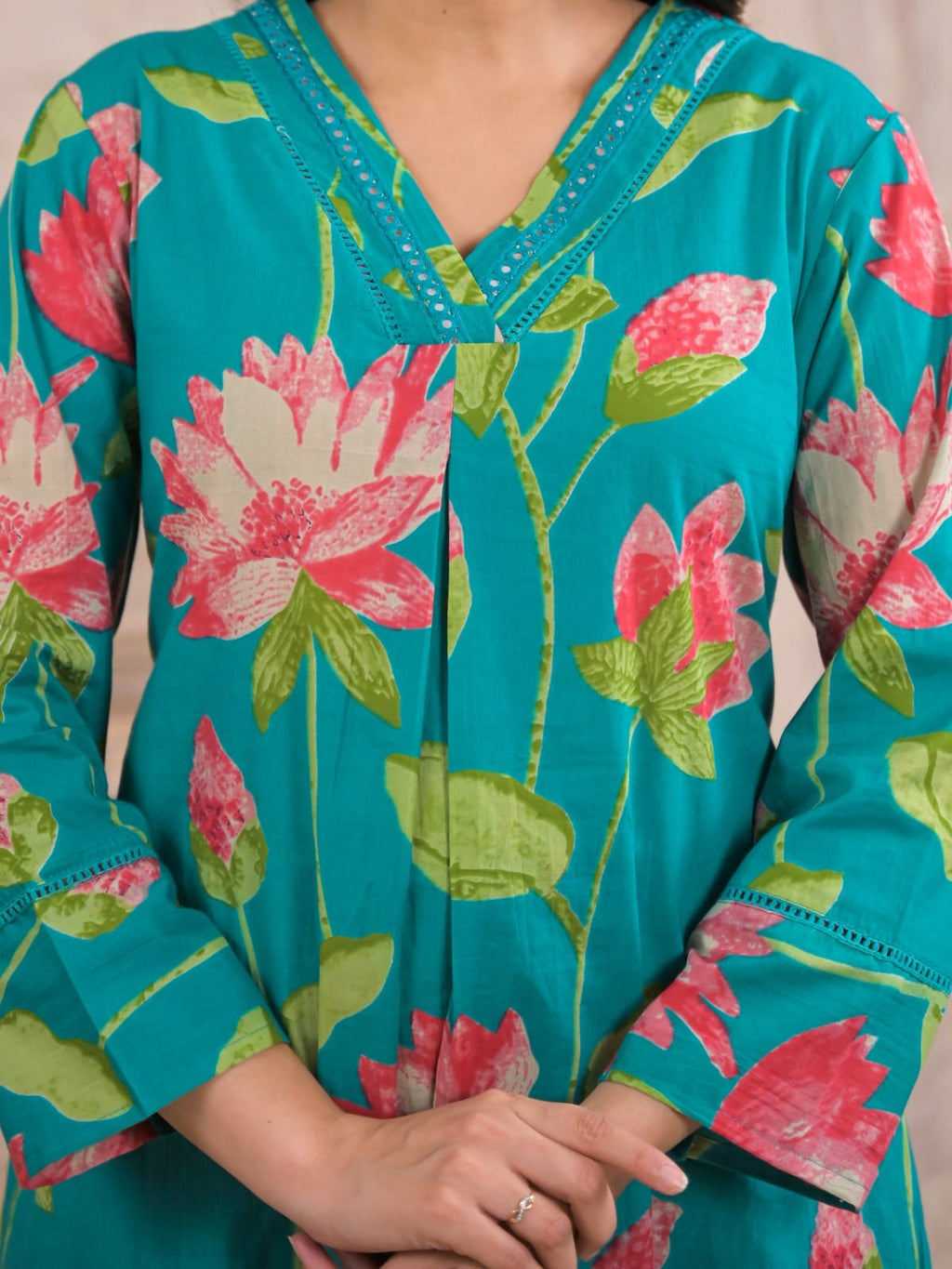 Teal Lotus Print Cotton Co-ord Set