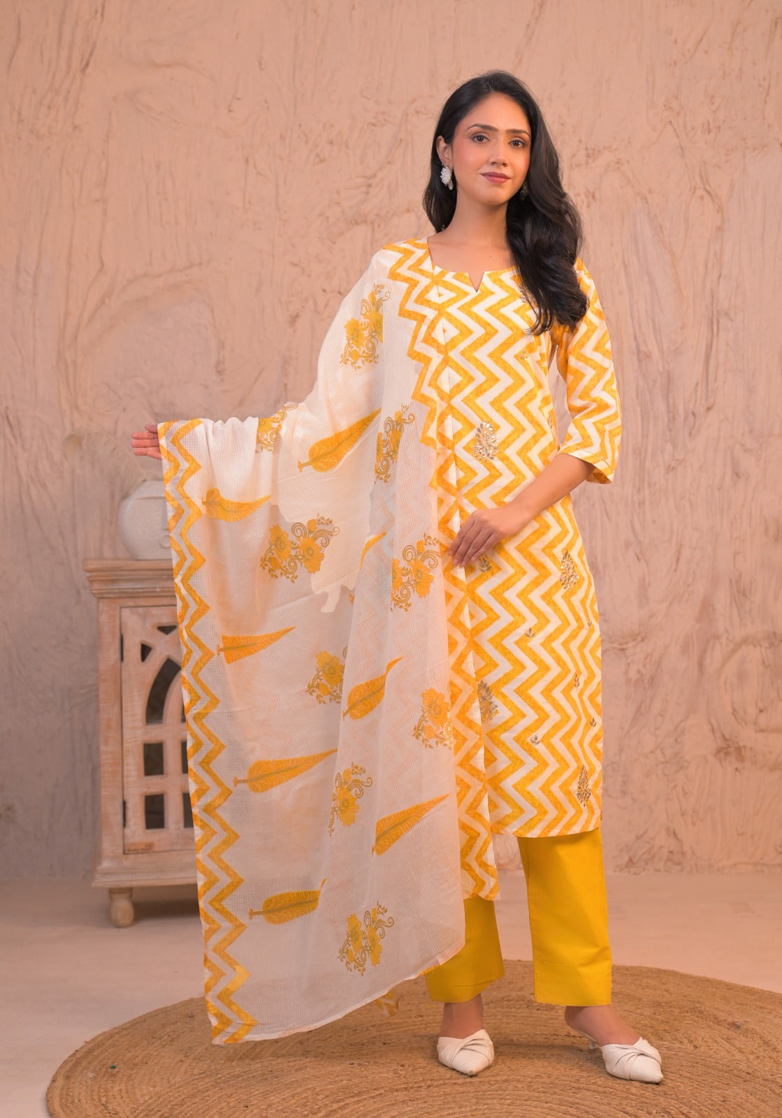 Sunshine Zigzag Cotton Kurta Set