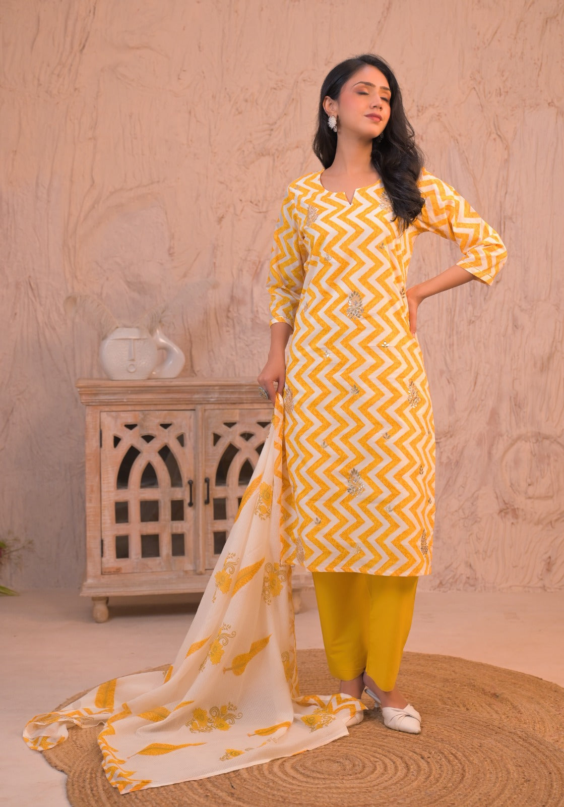 Sunshine Zigzag Cotton Kurta Set