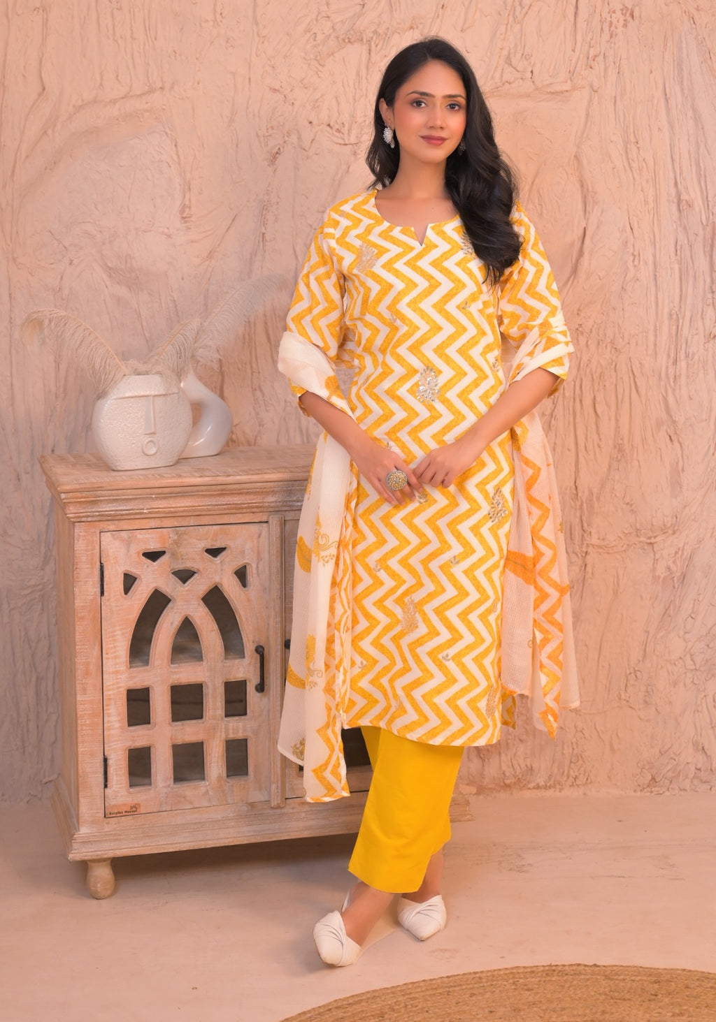 Sunshine Zigzag Cotton Kurta Set