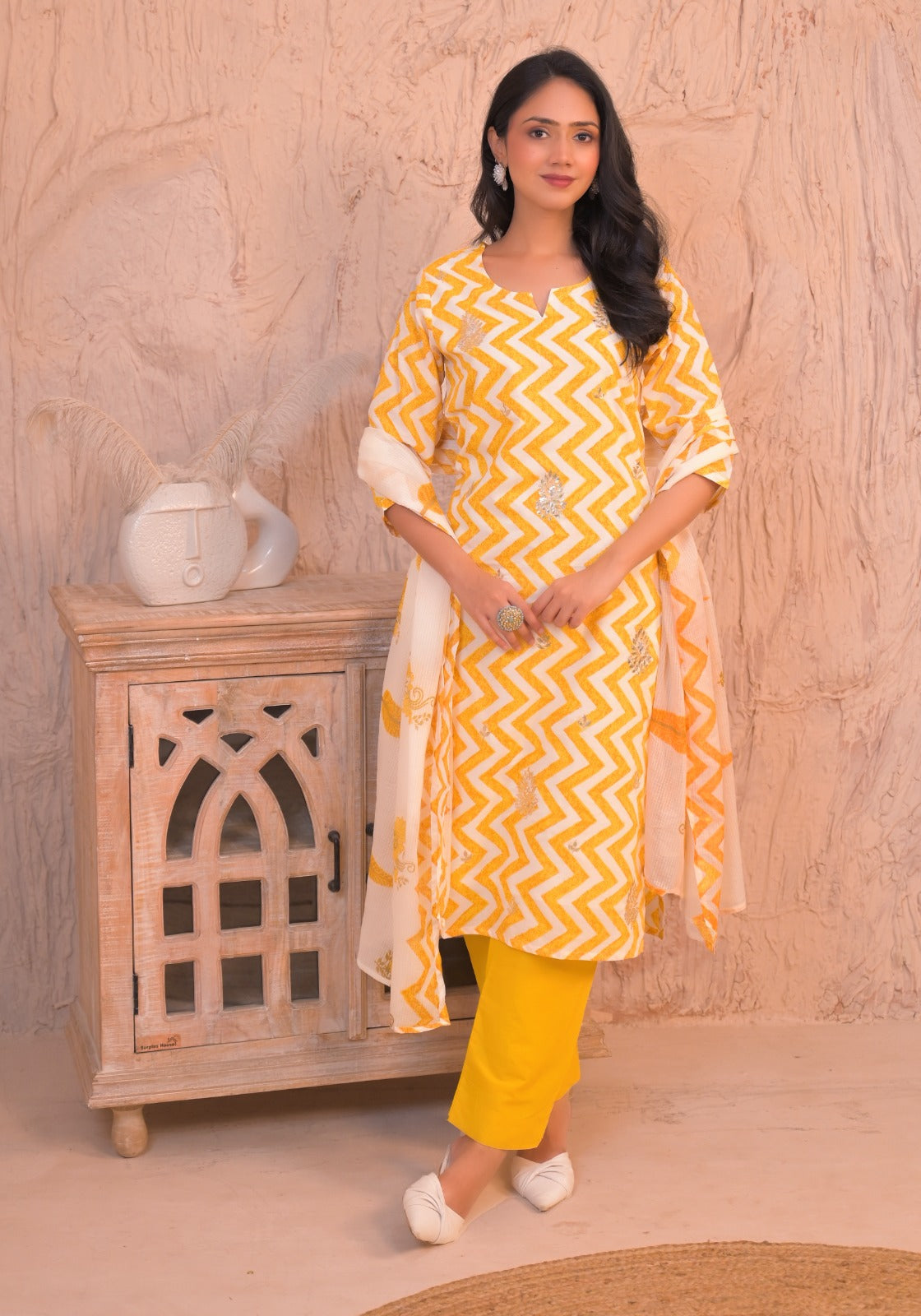 Sunshine Zigzag Cotton Kurta Set