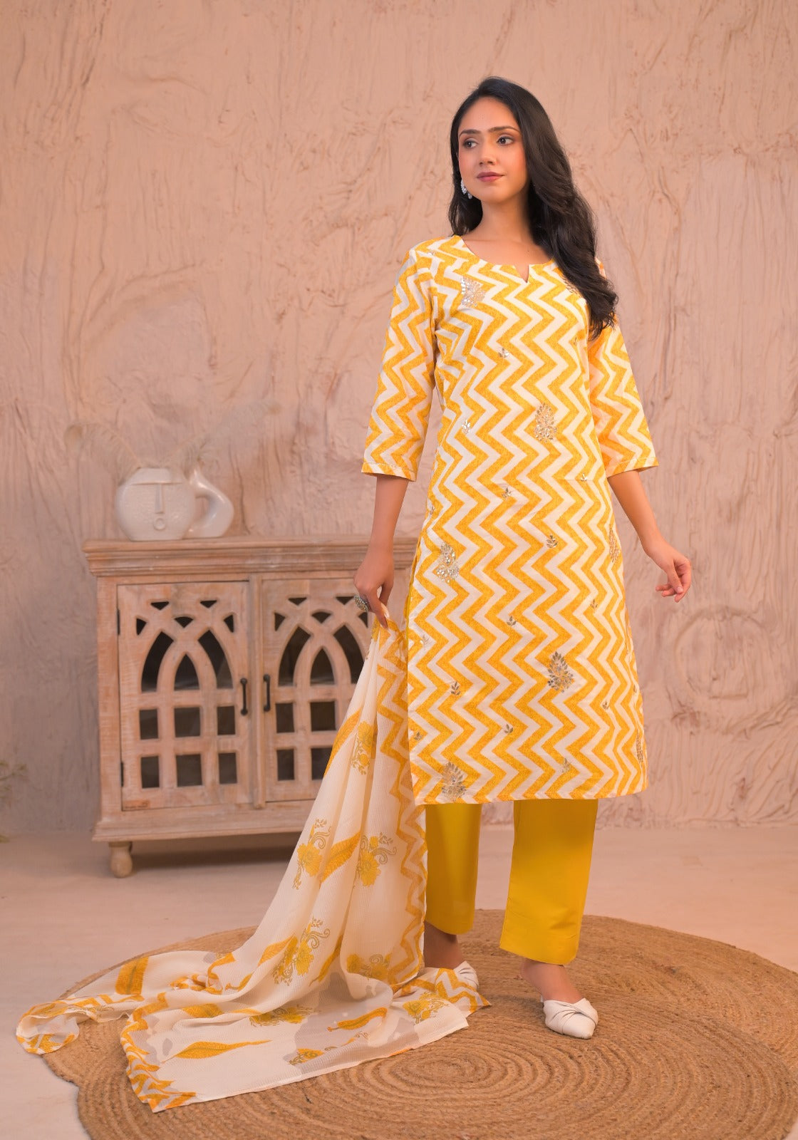 Sunshine Zigzag Cotton Kurta Set