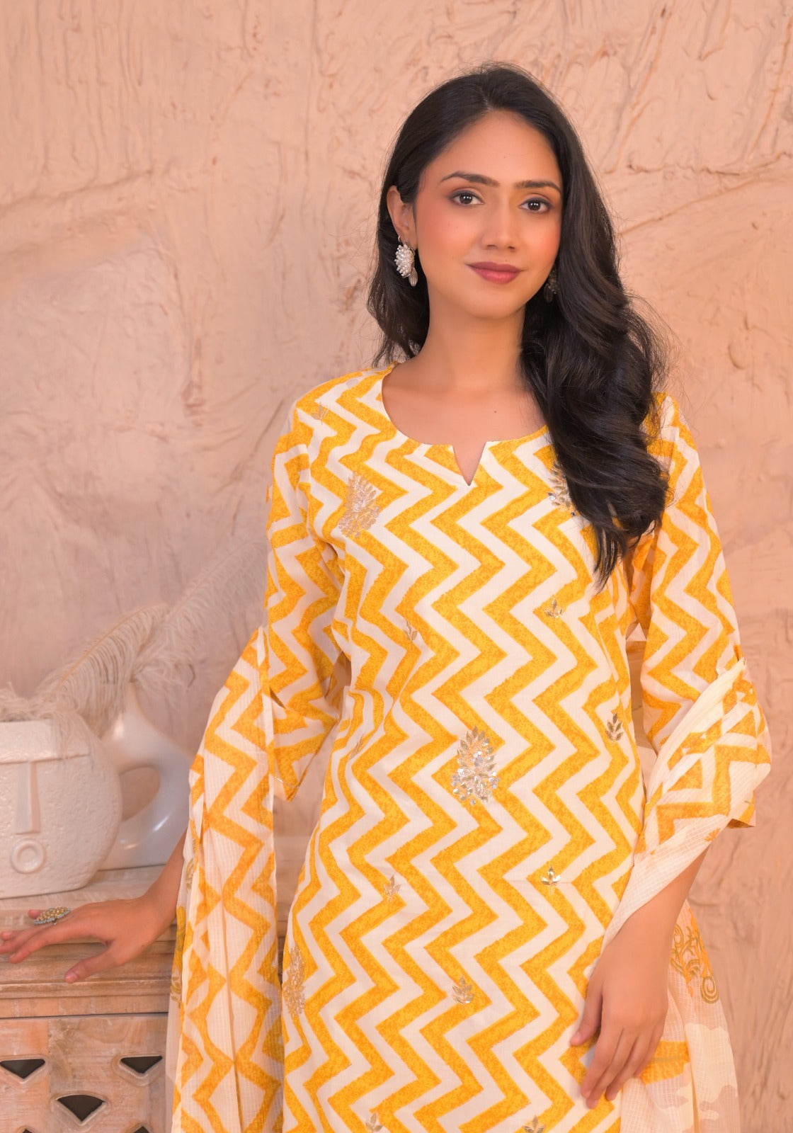 Sunshine Zigzag Cotton Kurta Set