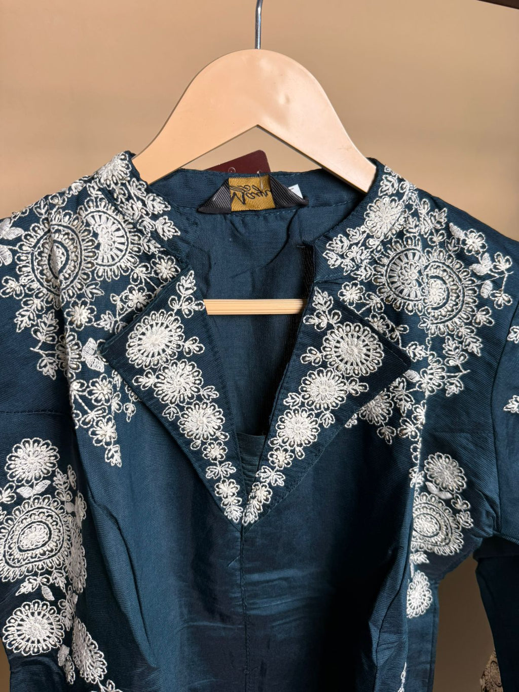 Regal Navy Co-ord Set with White Embroidered Detailing