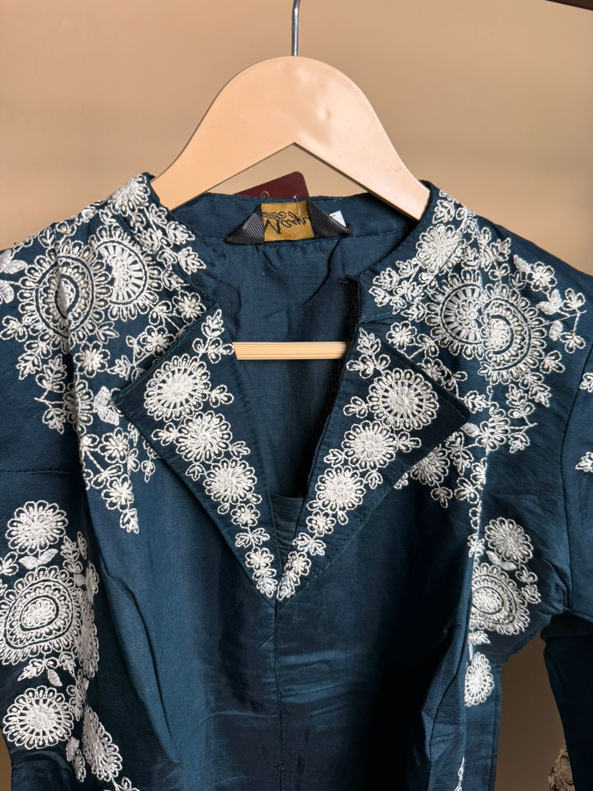 Regal Navy Co-ord Set with White Embroidered Detailing