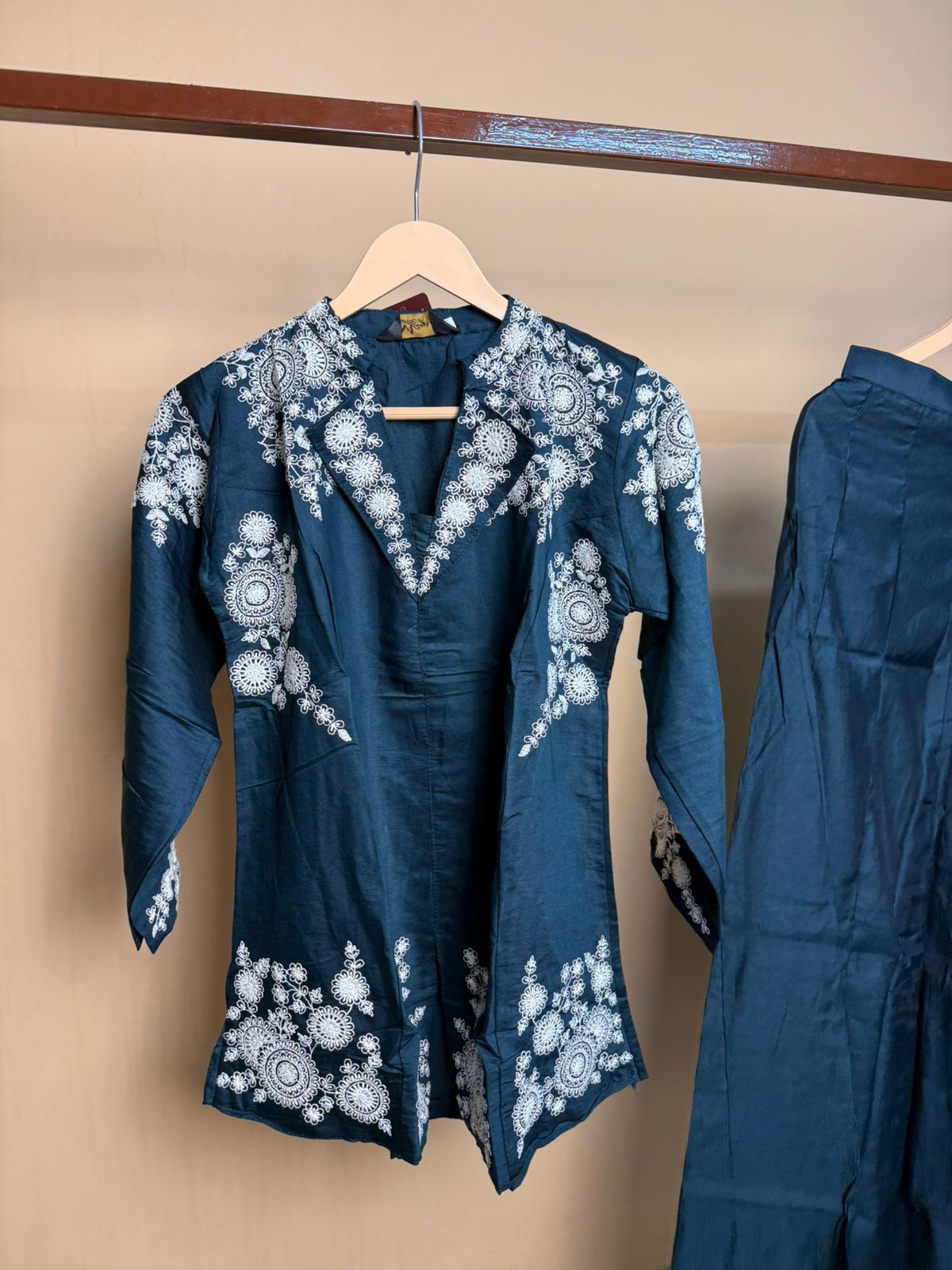 Regal Navy Co-ord Set with White Embroidered Detailing