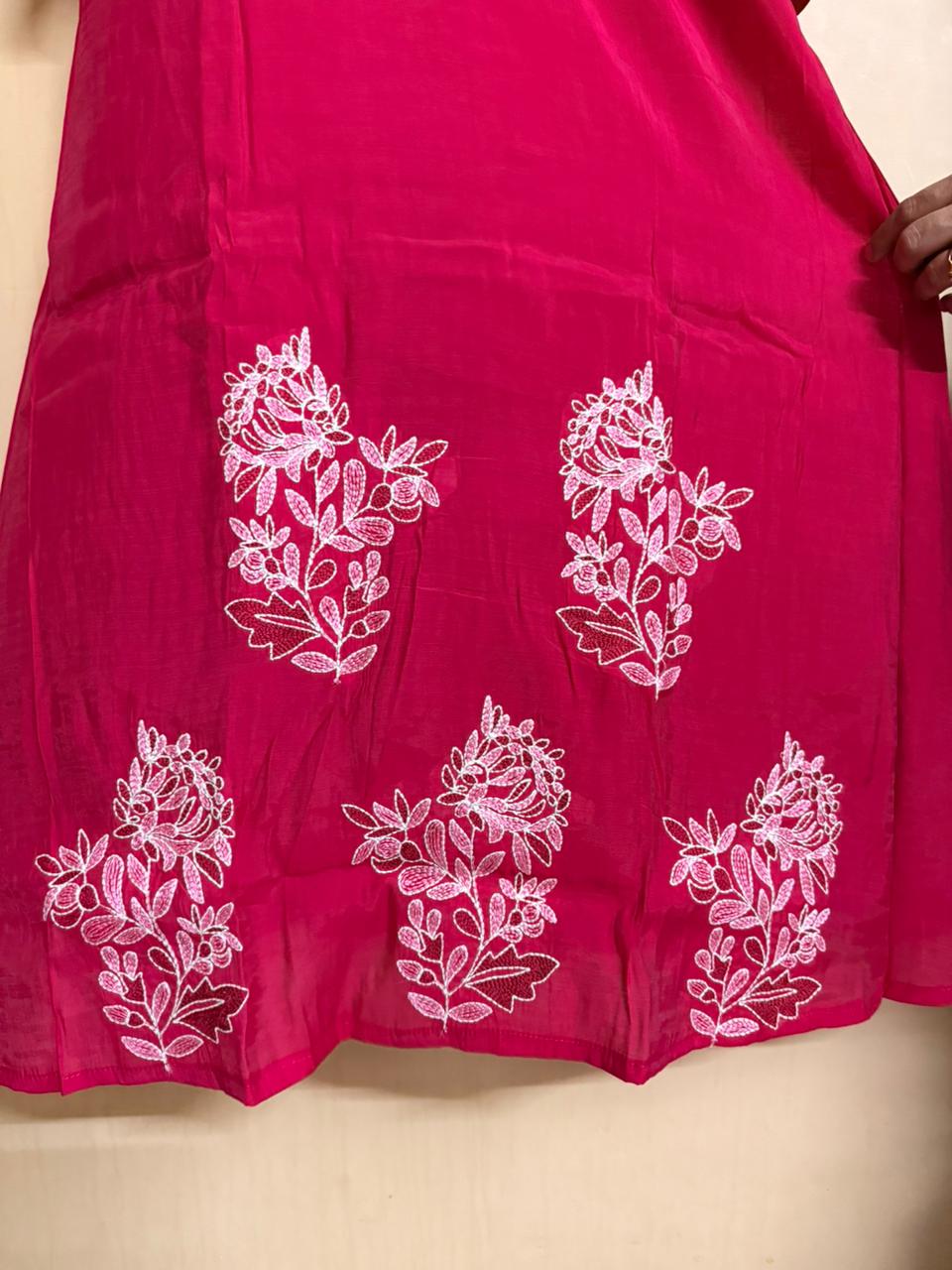 Vibrant Fuchsia Pink 3-Piece Embroidered Suit Set