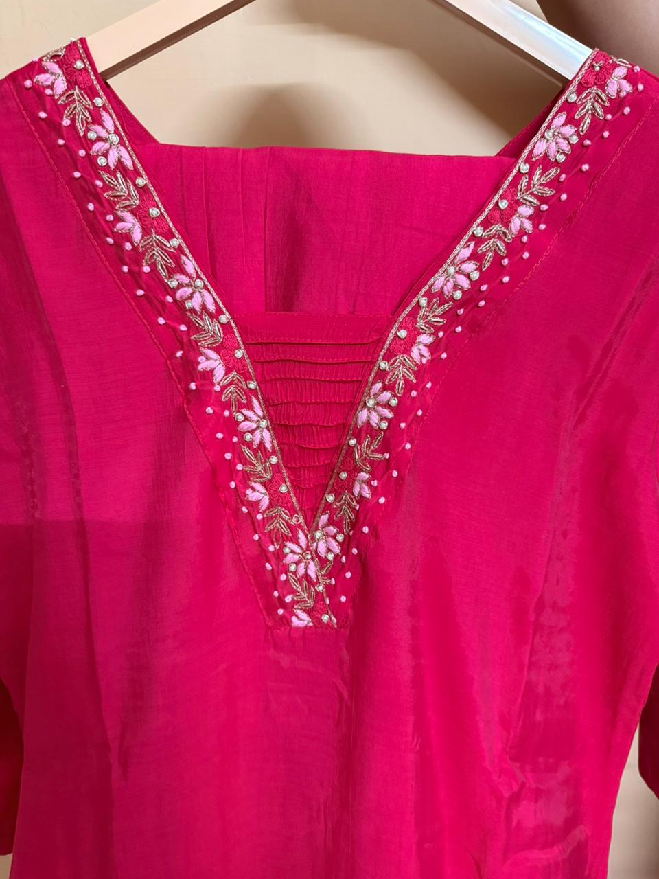 Vibrant Fuchsia Pink 3-Piece Embroidered Suit Set