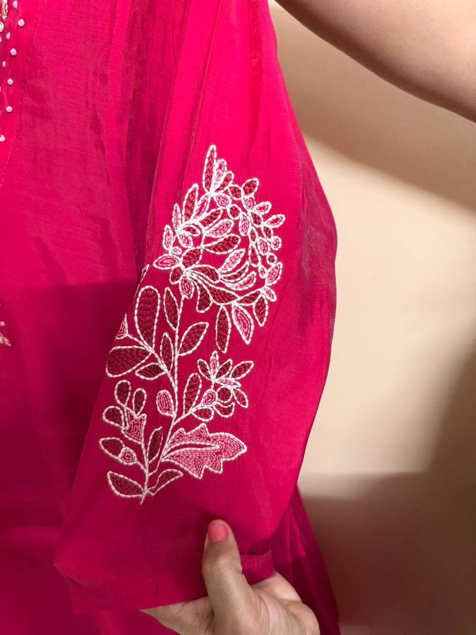 Vibrant Fuchsia Pink 3-Piece Embroidered Suit Set