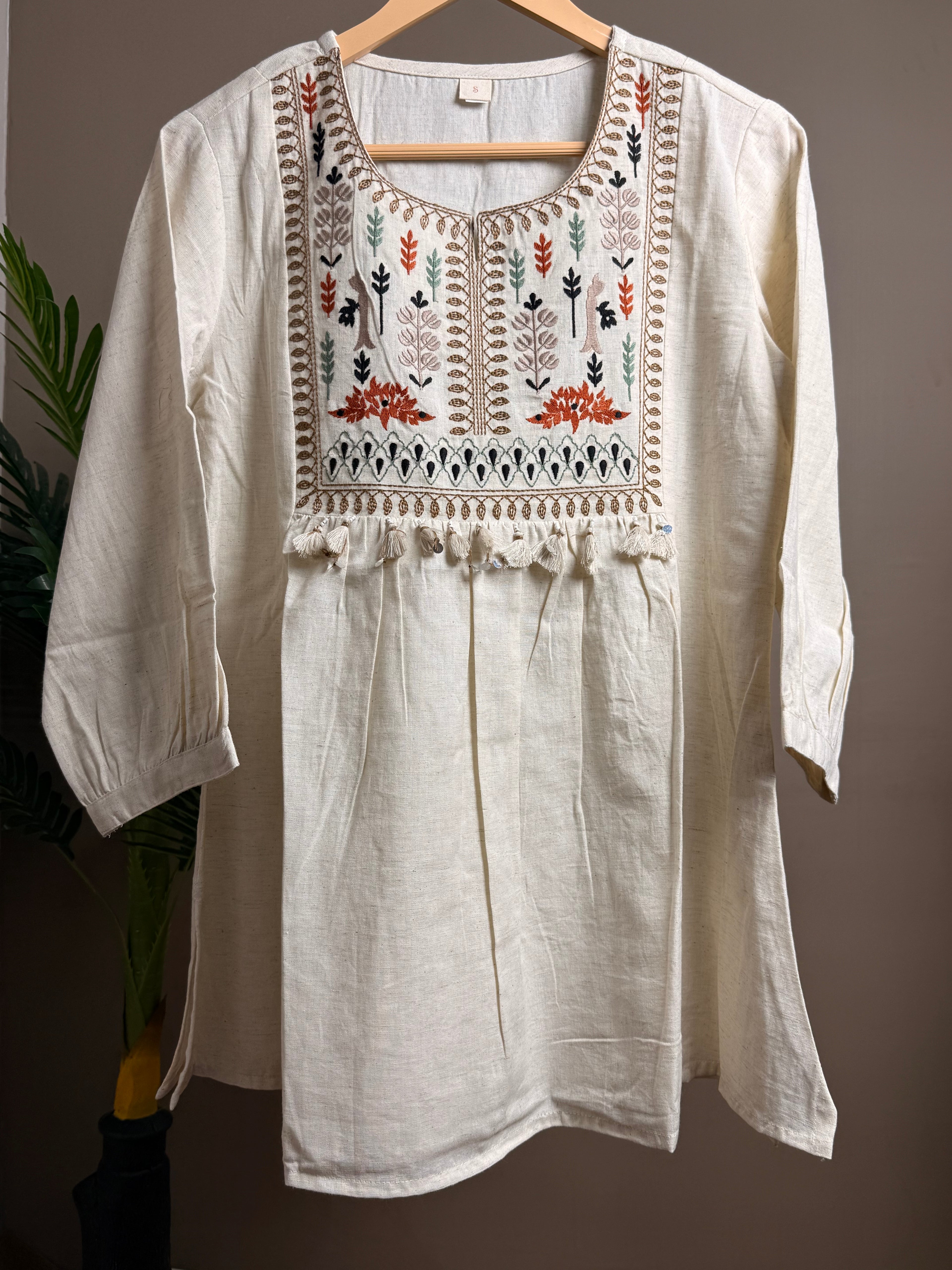 Boho Meadow Embroidered Tassel Kurti