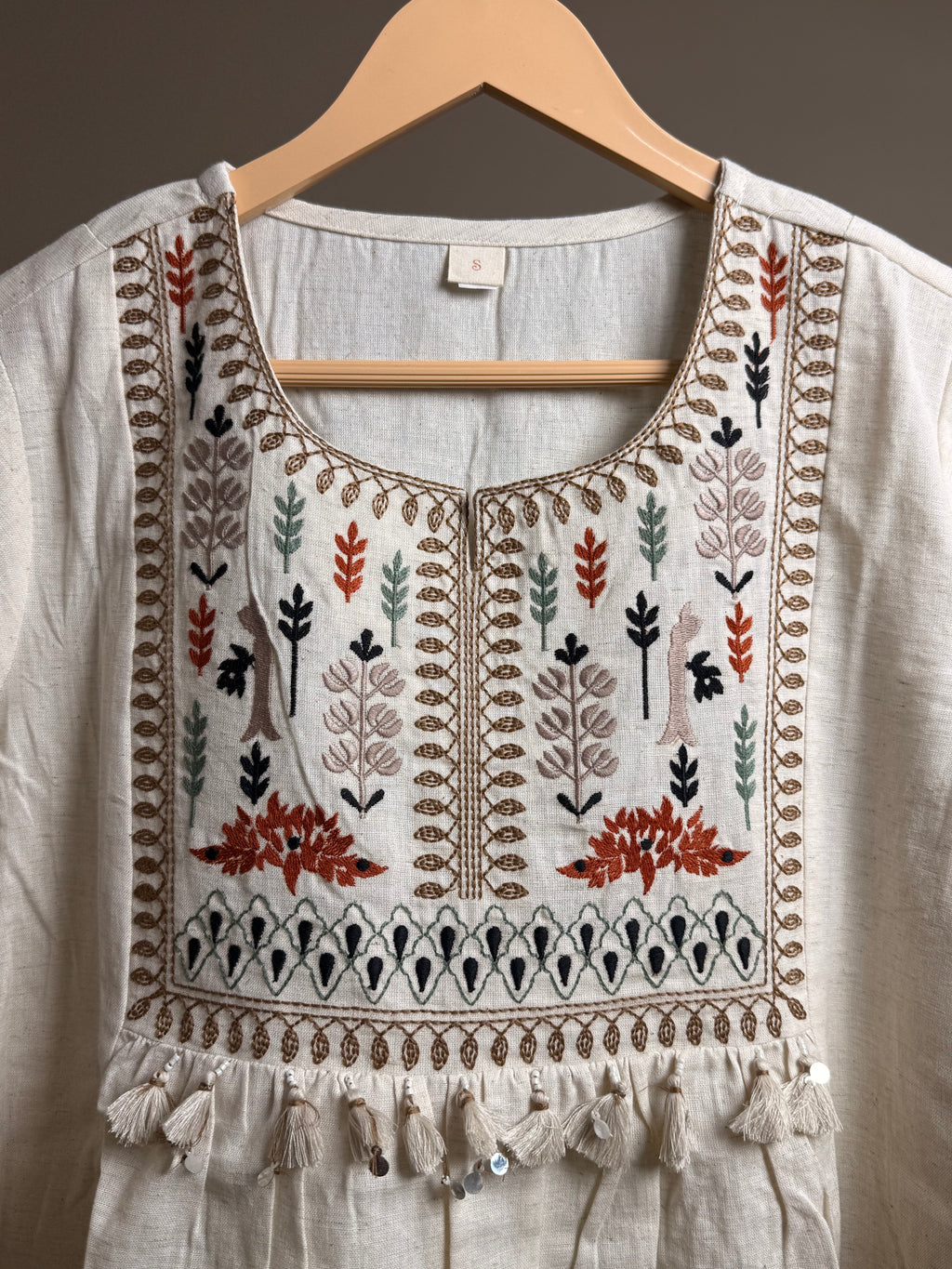 Boho Meadow Embroidered Tassel Kurti