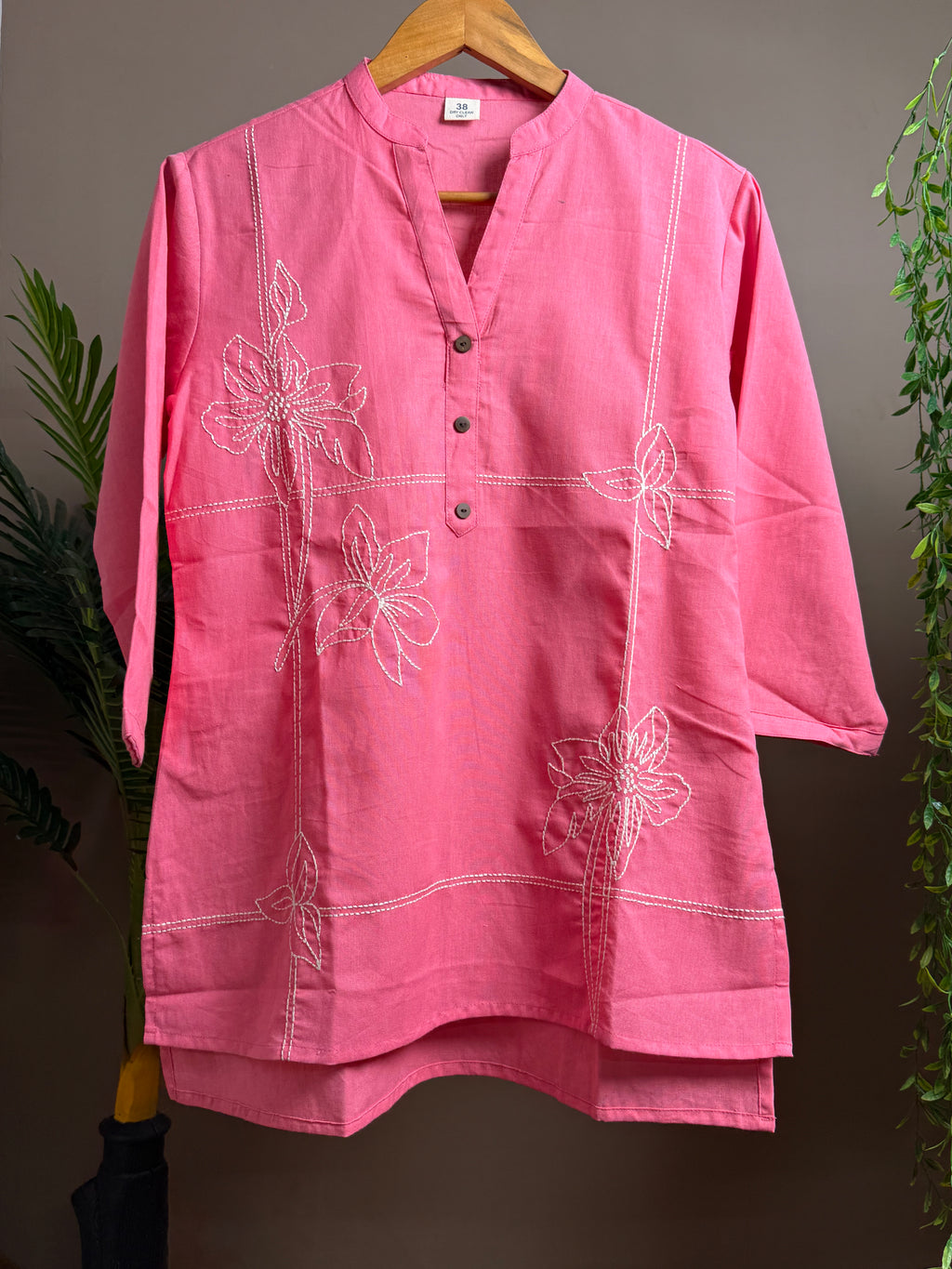 Blush Bloom Embroidered Short Kurti