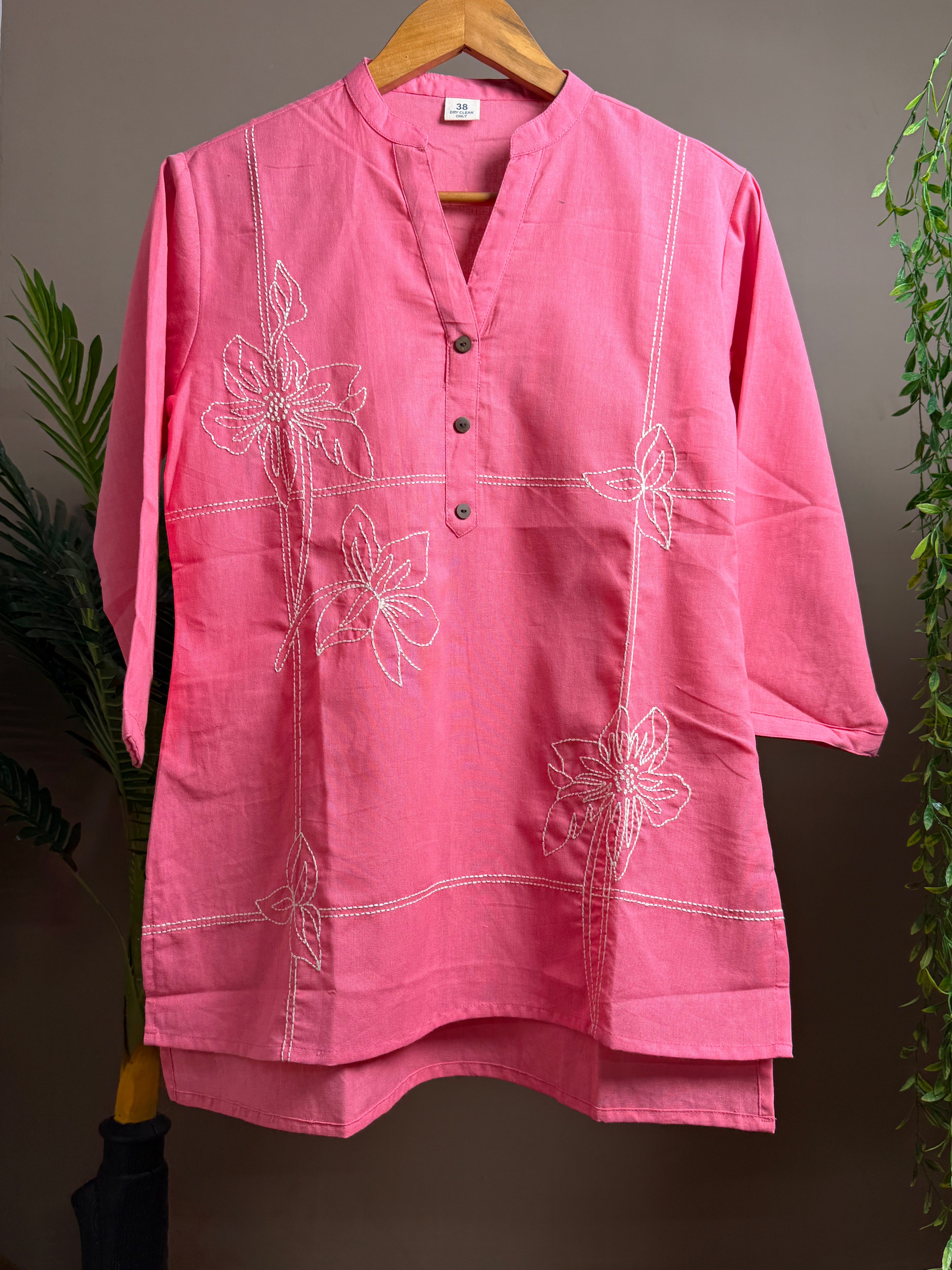 Blush Bloom Embroidered Short Kurti